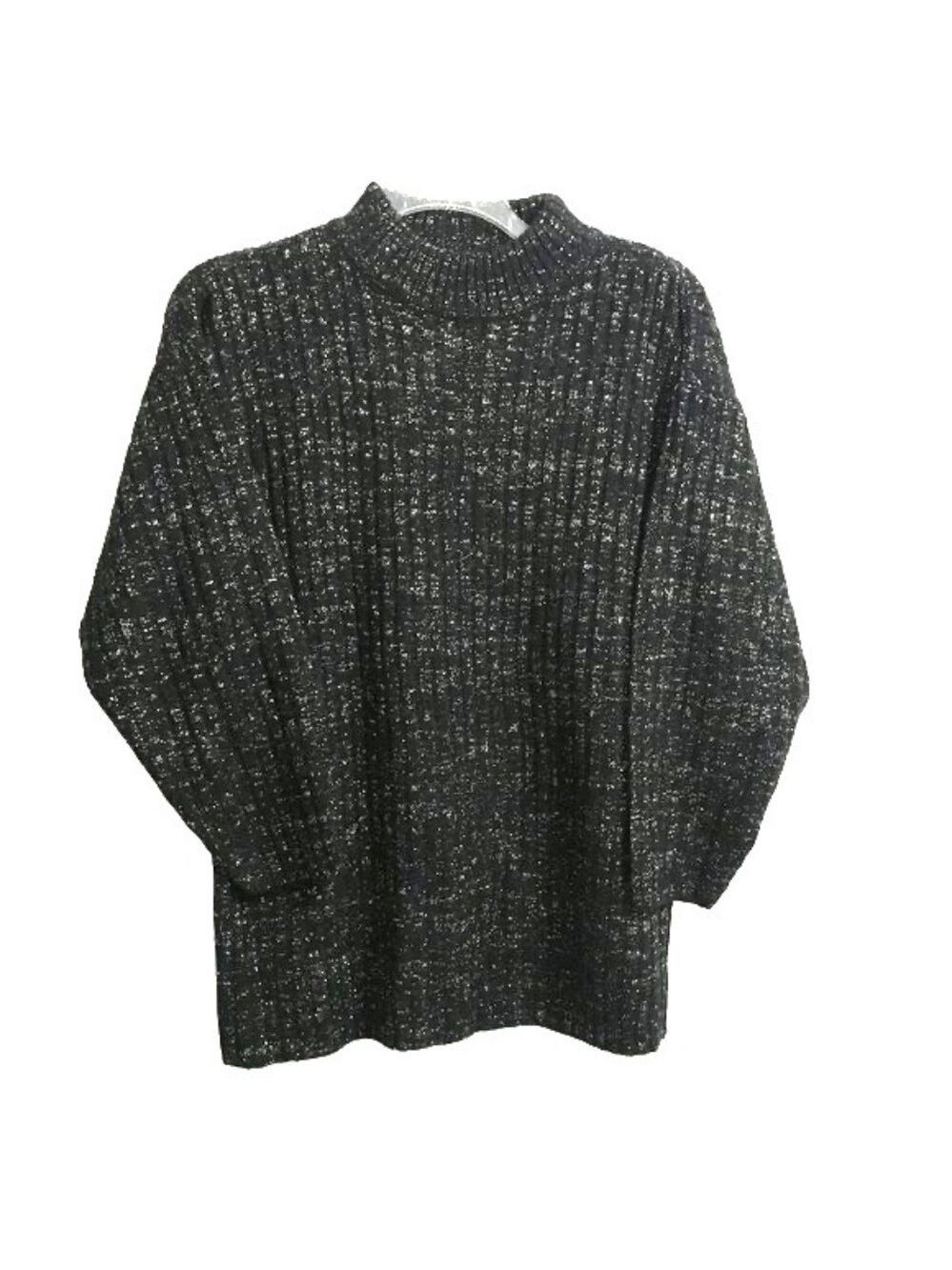 OHI Black Metallic Mock Neck Acrylic Sweater L